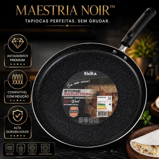 Frigideira Tapioqueira Panquequeira Antiaderente 26cm Indução Gás Elétrico Vitrocerâmico