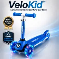 Patinete Infantil Dobrável 3 Rodas com LED Guidão Ajustável Azul VeloKid™