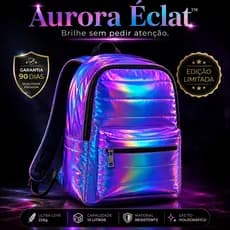 Mochila Holográfica Feminina Metalizada Escolar Faculdade Fashion Brilhante 13L Aurora Éclat™
