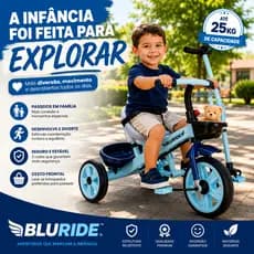 Triciclo Infantil com Empurrador e Pedal Azul Até 25kg Desenvolvimento Motor BluRide™