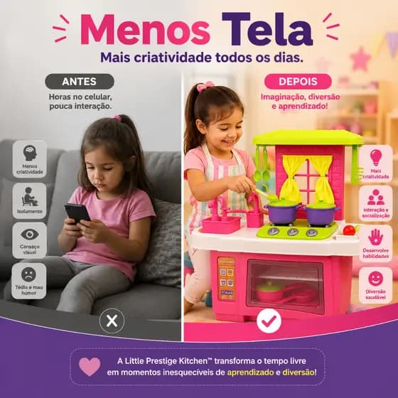 Cozinha Infantil Completa Com Forno Pia Fogão Panelinhas e Acessórios Brinquedo Educativo FazdeConta