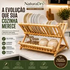 Escorredor de Louças Dobrável 2 Andares Bambu Organizador de Pia Premium NaturaDry™
