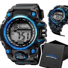 Relogio Masculino Digital Prova dAgua Preto Silicone + Caixa original alarme azul grande