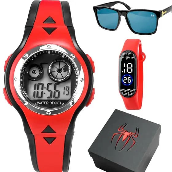 Relogio Led Infantil Digital Aranha + Caixa + Oculos Sol data silicone homem aranha esportivo menino