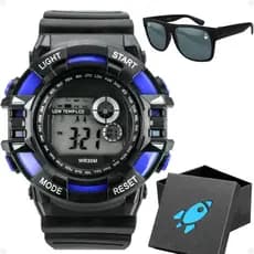 Relogio Infantil Preto Digital Menino + Oculos Sol + Caixa presente esportivo criança alarme preto