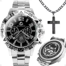 Relogio prata masculino aço inoxidavel presente qualidade premium grande religioso pesado robusto