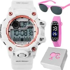 Relogio Infantil Digital + Caixa + Oculos Sol Protecao UV luz pink adolescente criança original rosa