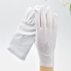 Luvas Femininas Finas UV Antidesliz - Bordadas Elásticas Preto Branco para Dirigir Elegantes