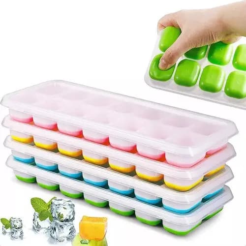 4 Formas de Gelo Cubo C Tampa Rígida Flexível Fundo Silicone