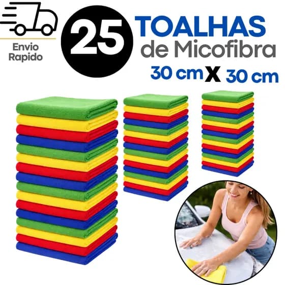 Jogo 25 /15 /5 Panos Microfibra Multiuso Limpeza Carro Cozinha Não Risca Super Absorvente