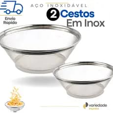 2 Escorredores de Macarrão Em Aço Inox Ideal Lavar Legumes e Frutas Material Resitente
