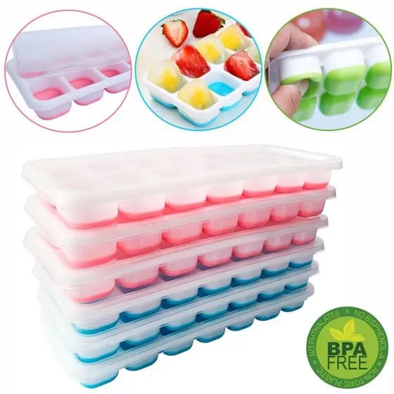 Kit 06 Peças Forma Gelo com Tampa Base em Silicone Flexível - Com Tampa