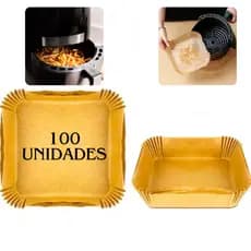 Kit 100 Forma de Airfryer Descartavel Antiaderente de Papel Cozinha Quadrado Fritadeira Cozimento
