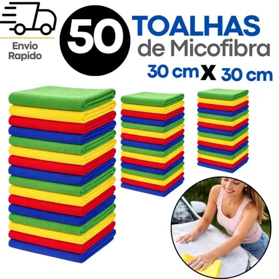 Kit 50 ou 25 Panos Microfibra Premium Multiuso Alta Absorção Limpeza Carro Vidros Cozinha