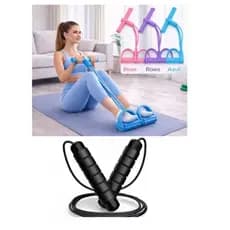 Elástico Extensor com Pedal Treine em Casa Exercicios + Corda de Pular