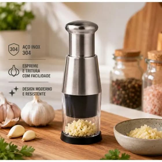 Espremedor de Alho em Aço Inox 304 Amassador Triturador de Alho Temperos Legumes