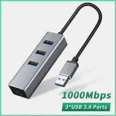 Adaptador De Rede USB 3.0 HUB Tipo C Para Ethernet 1000Mbps Rj45 Com 3 Portas USB3.0 Divisor Notebook PC