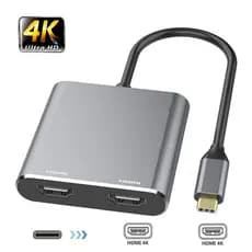 Adaptador Typec Para HDMI Duplo 2 Em 1 Tipo-C HUB 4K Dois Monitores Espelho Estender Display Macbook Laptop Celular