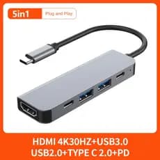 Estação De Acoplamento Tipo C 5 Em 1 HDMI 4K USB3.0 Transferência De Dados USB HUB Multiportas Para Laptop Macbook Celul