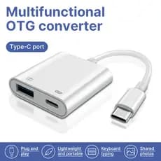 Adaptador 2 Em 1 Tipo C Para Usb Otg Com Carga Iphone Mouse Teclado Carregamento Rápido U Disk Câmera Leitor De Cartão C