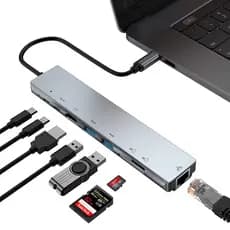 8 Em 1 Tipo-c Para HDMI 4K USBC Docking Station HD Usb3.0 Divisor TF Leitor De Cartão SD RJ45 Rede PD Carga Portátil PC