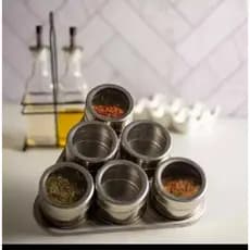 kit porta temperos ima de geladeira aço inox Conjunto De Porta Temperos Magnético Em Aço Inox Base Com
