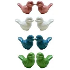 Enfeite Casal Pássaro Cerâmica 7 cm Decoração Para Sala Banheiro Quarto