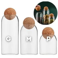 Pote de Vidro, Tampa Bola Esfera Cortiça Porta Mantimentos Café Biscoitos Decoração