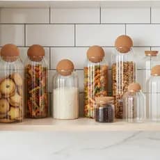 Pote de Vidro Tampa Bola Esfera Cortiça, Mantimentos Café Biscoitos Decoração Enfeite Vela Artesanal