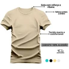 Camisa Masculina Algodão   Unissex com Reforço Ombro Gola Redonda