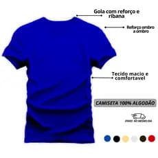 Camisa Masculina Algodão Básica Unissex com Reforço Ombro a Ombro Gola de Ribana