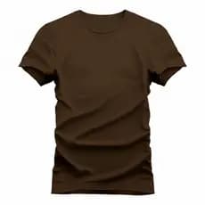 Camiseta Masculina Feminina Unissex Marrom com Reforço Ombro a Ombro Gola de Ribana