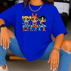 Camiseta Estampada Meninas Super Poderosas 100% Algodão Feminina com Reforço Ombro a Ombro