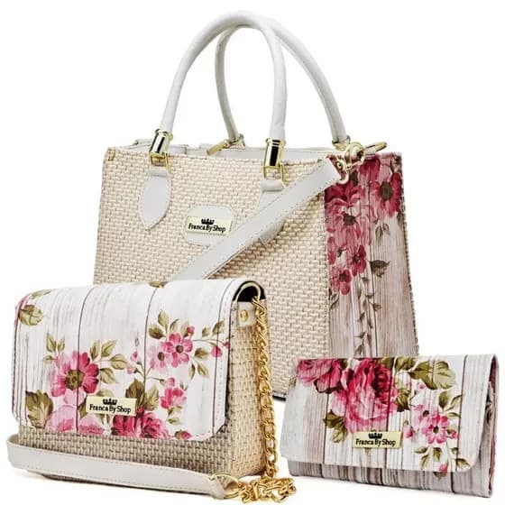 Bolsa Feminina Tote Lateral Trasversal de Mão e carteira Kit 3 Peças Luxo Lançamento