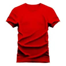 Camiseta Masculina Feminina Unissex Vermelha com Reforço Ombro a Ombro Gola de Ribana