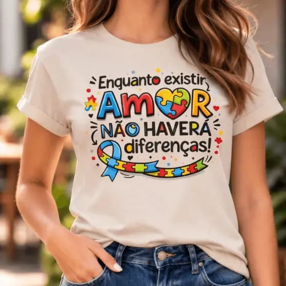 Tshirt Feminina Premium Autismo - Enquanto Existir Amor Não Haverá Diferenças