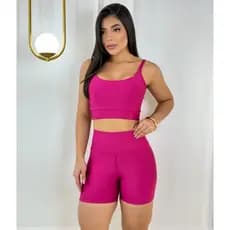 Conjunto Academia Fitness Short Legging e Top Suplex Cropped Com Bojo Removível Cos Alto
