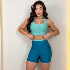 Conjunto de Short Fitness Bicolor Crossfit Frente Unica Academia Feminino Zero Transparência Bojo