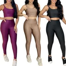 Conjunto Fitness Calça Legging Academia Cos Alto Top Com Bojo Removível Atividade Física
