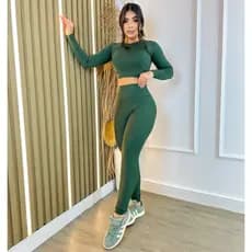 Conjunto Academia Cropped Manga Longa Calça  Legging Roupa Atividade Física