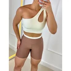 Conjunto Fitness Feminino Bicolor Short Top Bojo Removível Academia