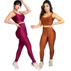 Kit 2 Conjuntos Calça E Top Bojo Roupas Feminina Academia Legging esporte suplex Cos Alto