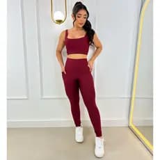 Conjunto Fitness Corrida Academia Calça Legging Com Bolso Com Bojo Removível Cos Alto