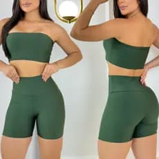 Conjunto Fitness Corrida Academia Short Legging Top Faixa Com Bojo Removível Cos Alto