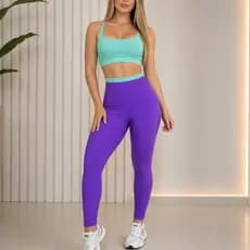 Conjunto Fitness Academia Feminino Bicolor calca Legging e Top