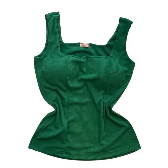 Blusa Feminina Decote Quadrado Canelado Algodão Alça larga Tendência Conforto