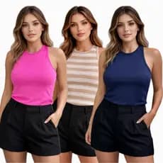 Blusa Regata Básica Feminina Nadador Gola Alta Tecido Premium Para Verão e Social P M G e GG
