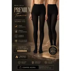 Meia Calça Fio 80 Térmica Com Pé Peluciada Flanelada Preta Ideal Para Inverno e Frio