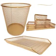 Kit Escritório Lixeira + Organizador de Mesa +  Bandeja Premium