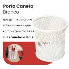 Porta Caneta Lápis Redondo Aramado 10cm Branco Organizador Escritorio Escritório Porta Treco